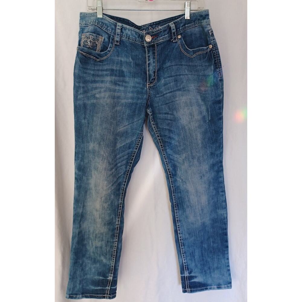 Rhythm In Blues Straight Leg Embroidered Rhinestones Sz 12 Sh Women's Jean A 133